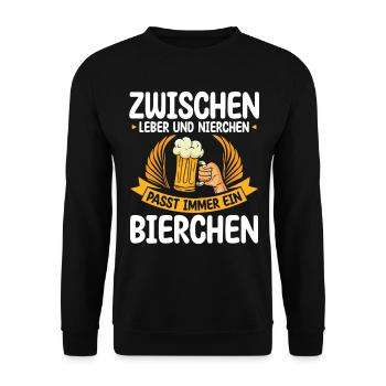 Zwischen Leber Und Nierchen Passt Immer Ein - Unisex Pullover - Schwarz - Vorne - Alina (178cm) & Michal (187cm)