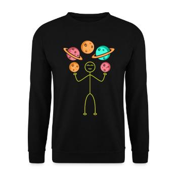 Aerospace Stick Figure Juggling Planets Space Trav - Unisex Pullover - Schwarz - Vorne - Alina (178cm) & Michal (187cm)