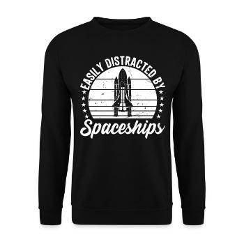 Rocket Ship Space Ship - Easily Distracted By Spac - Unisex Sweatshirt - black - Front - Alina (178cm) & Michal (187cm)