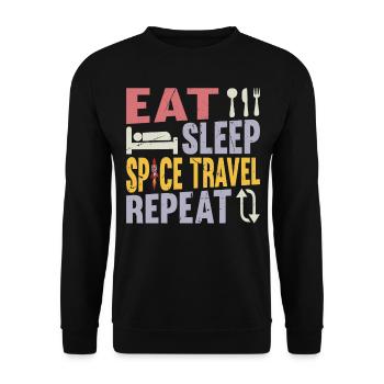 Eat Sleep Space Travel Repeat - Funny Space Rocket - Unisex Pullover - Schwarz - Vorne - Alina (178cm) & Michal (187cm)