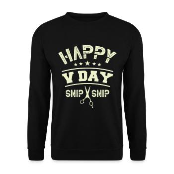 Happy V Day Snip Snip Für Einen Sterilisierten - Unisex Pullover - Schwarz - Vorne - Alina (178cm) & Michal (187cm)