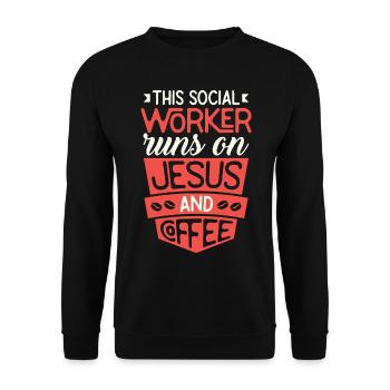 Dieser Sozialarbeiter Läuft Auf Jesus Und Kaffee - Unisex Pullover - Schwarz - Vorne - Alina (178cm) & Michal (187cm)