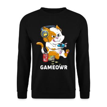 Lustiger Videospieler & Katzenliebhaber Gaming Kitty Kawaii - Unisex Pullover - Schwarz - Vorne - Alina (178cm) & Michal (187cm)