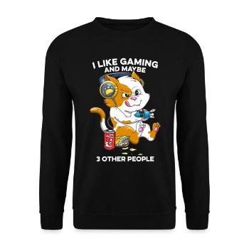 Funny Cat Gaming Cat Lovers I Like Gaming and - Unisex Sweatshirt - black - Front - Alina (178cm) & Michal (187cm)