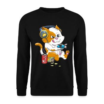 Funny Gaming Cat Lover Kawaii Kids Boys Girls - Unisex Sweatshirt - black - Front - Alina (178cm) & Michal (187cm)