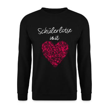 Schülerlotse mit Herz Verkehrshilfe Ehrenamtlicher - Unisex Pullover - Schwarz - Vorne - Alina (178cm) & Michal (187cm)
