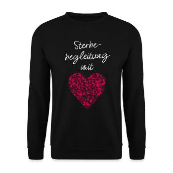 Sterbebegleitung mit Herz Krankenpflege Hospiz - Unisex Pullover - Schwarz - Vorne - Alina (178cm) & Michal (187cm)