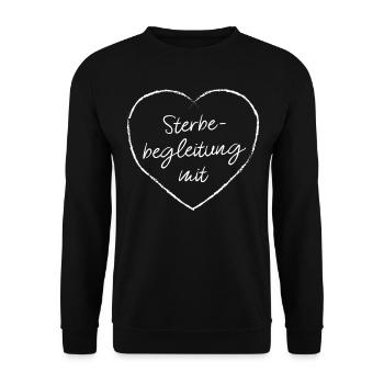 Sterbebegleitung mit Herz Krankenpflege Pflege - Unisex Pullover - Schwarz - Vorne - Alina (178cm) & Michal (187cm)