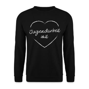 Jugendarbeit mit Herz Zeltlager Pfadfinder - Unisex Pullover - Schwarz - Vorne - Alina (178cm) & Michal (187cm)