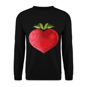 Strawberry In Heart Shape - Vegetarian - Go Vegan - Unisex Pullover - Schwarz - Vorne - Alina (178cm) & Michal (187cm)