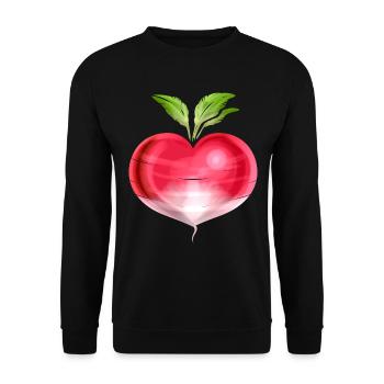 Radish In Heart Shape - Vegetarian - Go Vegan - Unisex Pullover - Schwarz - Vorne - Alina (178cm) & Michal (187cm)