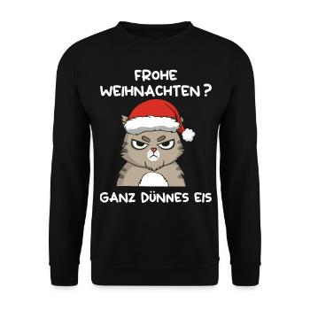 Anti Weihnachten Frohe Weihnachten Ganz Dünnes Eis - Unisex Pullover - Schwarz - Vorne - Alina (178cm) & Michal (187cm)
