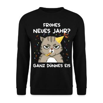 Silvester Frohes Neues Jahr Ganz Dünnes Eis - Unisex Pullover - Schwarz - Vorne - Alina (178cm) & Michal (187cm)