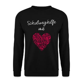 Schulweghilfe mit Herz Einschulung Grundschule - Unisex Pullover - Schwarz - Vorne - Alina (178cm) & Michal (187cm)
