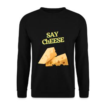 SAY CHEESE Käse Geschenkidee Cheese Käseliebe - Unisex Pullover - Schwarz - Vorne - Alina (178cm) & Michal (187cm)