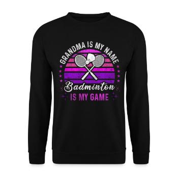 Badminton Grandma Retro Sunset Badminton Player - Unisex Pullover - Schwarz - Vorne - Alina (178cm) & Michal (187cm)