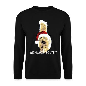 Weihnachtsoutfit Katze mit Weihnachtsmütze xmas - Unisex Pullover - Schwarz - Vorne - Alina (178cm) & Michal (187cm)