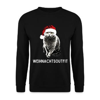 Weihnachtsoutfit Katze mit Weihnachtsmütze xmas - Unisex Pullover - Schwarz - Vorne - Alina (178cm) & Michal (187cm)