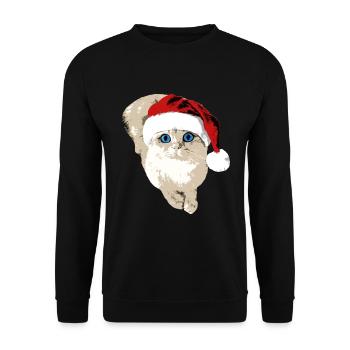 Santa Claus cat with bobble hat Christmas - Unisex Sweatshirt - black - Front - Alina (178cm) & Michal (187cm)
