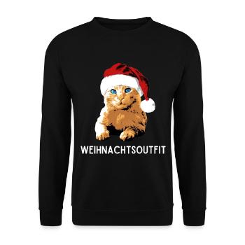 Weihnachtsoutfit Katze mit Weihnachtsmütze xmas - Unisex Pullover - Schwarz - Vorne - Alina (178cm) & Michal (187cm)