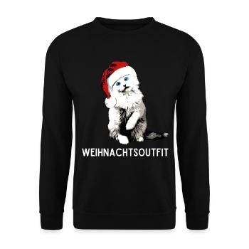Weihnachtsoutfit Katze mit Weihnachtsmütze xmas - Unisex Pullover - Schwarz - Vorne - Alina (178cm) & Michal (187cm)