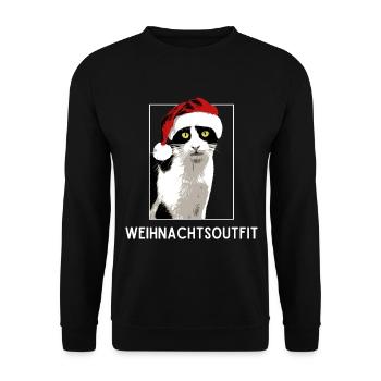 Weihnachtsoutfit Katze mit Weihnachtsmütze xmas - Unisex Pullover - Schwarz - Vorne - Alina (178cm) & Michal (187cm)