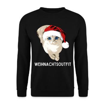 Weihnachtsoutfit Katze mit Weihnachtsmütze xmas - Unisex Pullover - Schwarz - Vorne - Alina (178cm) & Michal (187cm)