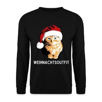 Weihnachtsoutfit Katze mit Weihnachtsmütze xmas - Unisex Pullover - Schwarz - Vorne - Alina (178cm) & Michal (187cm)