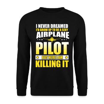 Lustiger Flugzeugpilot Flugzeug fliegender Pilot - Unisex Pullover - Schwarz - Vorne - Alina (178cm) & Michal (187cm)