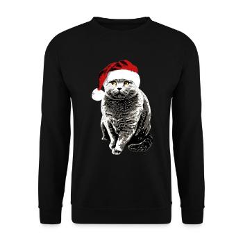 Britisch Kurzhaar Katze mit Weihnachtsmütze xmas - Unisex Pullover - Schwarz - Vorne - Alina (178cm) & Michal (187cm)