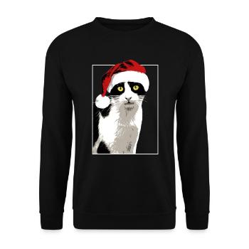 Christmas Katze Weihnachten Xmas weihnachtsmütze - Unisex Pullover - Schwarz - Vorne - Alina (178cm) & Michal (187cm)
