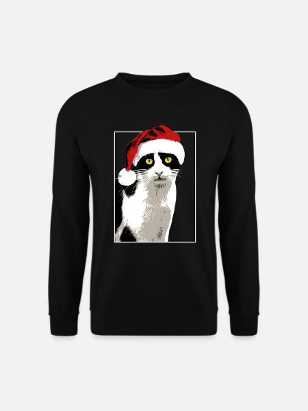 Christmas Katze Weihnachten Xmas weihnachtsmütze - Unisex Pullover - Schwarz