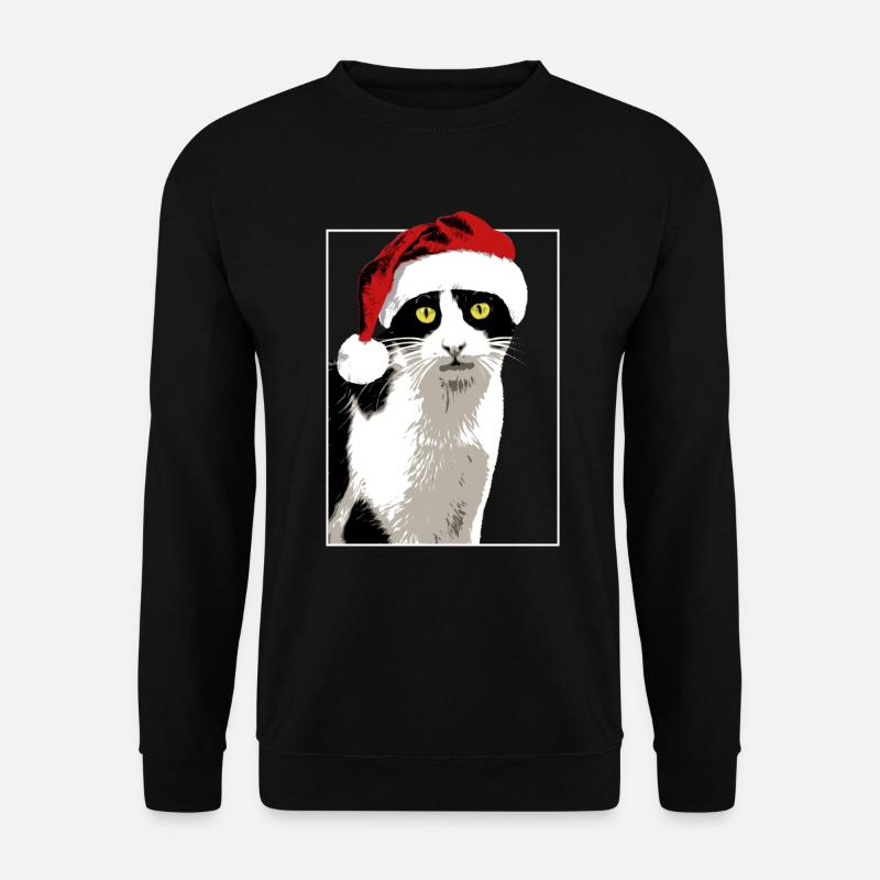 Christmas Katze Weihnachten Xmas weihnachtsmütze - Unisex Pullover - Schwarz