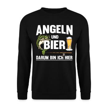 Angeln und Bier, darum bin ich hier! - Unisex Pullover - Schwarz - Vorne - Alina (178cm) & Michal (187cm)