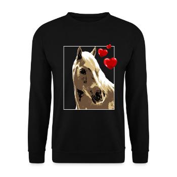 Braunes Pferd mit Herzen Pferdemotiv Vintage - Unisex Pullover - Schwarz - Vorne - Alina (178cm) & Michal (187cm)