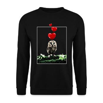 Hibou mignon aux cœurs vintage - Sweat-shirt Unisexe - noir - Devant - Alina (178cm) & Michal (187cm)