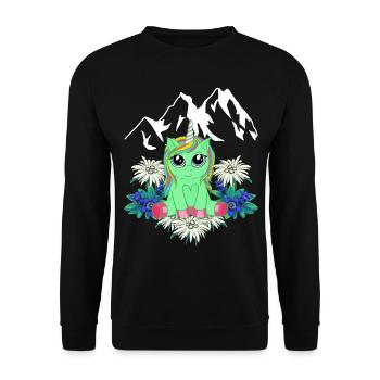Einhorn Flora Alpen Gebirge Horn Gipfel Frühling - Unisex Pullover - Schwarz - Vorne - Alina (178cm) & Michal (187cm)