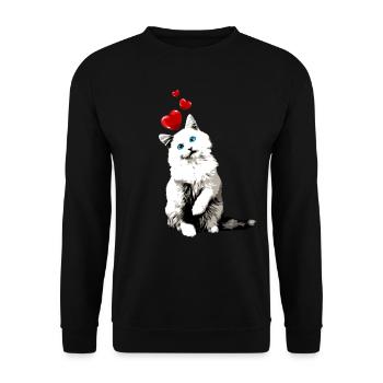 White Cat Blue Eyes Heart Vintage Longhair - Unisex Sweatshirt - black - Front - Alina (178cm) & Michal (187cm)