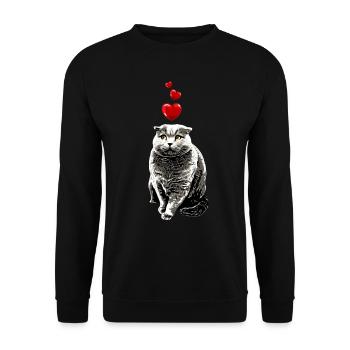 British Shorthair Cat Heart Vintage Cat Motif - Unisex Sweatshirt - black - Front - Alina (178cm) & Michal (187cm)