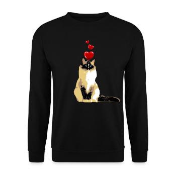 Birman cat vintage with heart cat motif - Unisex Sweatshirt - black - Front - Alina (178cm) & Michal (187cm)