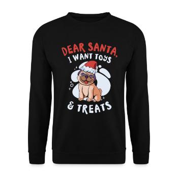 Lieber Weihnachtsmann Hund Mops Haustier - Unisex Pullover - Schwarz - Vorne - Alina (178cm) & Michal (187cm)