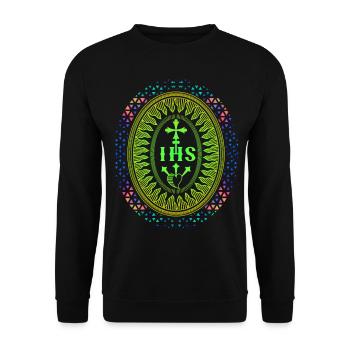 Jesus, Jesus Christus, IHS Jesuiten, Jesuitenorden - Unisex Pullover - Schwarz - Vorne - Alina (178cm) & Michal (187cm)