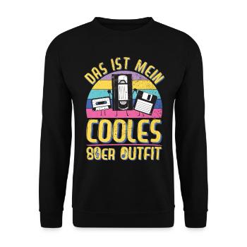 80er Jahre Outfit Party 1980er Motto Mottoparty - Unisex Pullover - Schwarz - Vorne - Alina (178cm) & Michal (187cm)