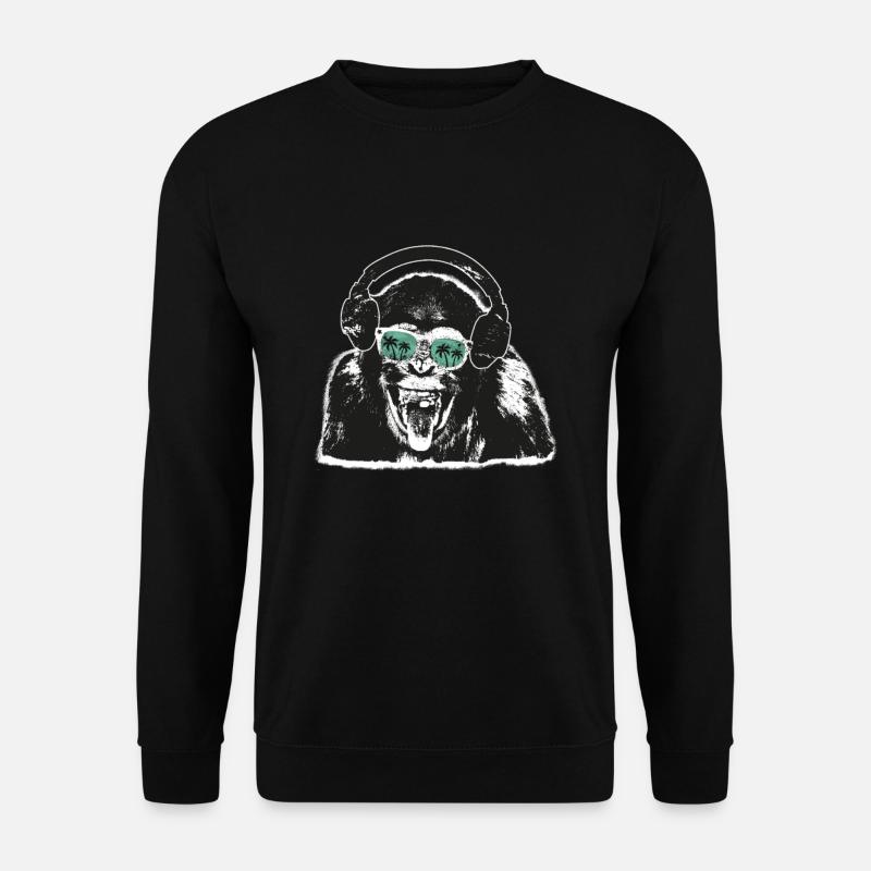 Affe Kopfhörer DJ Sonnenbrille Palmen Reflektion - Unisex Pullover - Schwarz