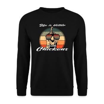 Retro Sunglasses Chicken Life better with chickens - Unisex Sweatshirt - black - Front - Alina (178cm) & Michal (187cm)