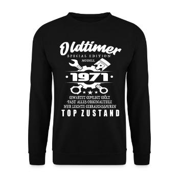 Oldtimer Special Edition Modell 1971 - Unisex Pullover - Schwarz - Vorne - Alina (178cm) & Michal (187cm)