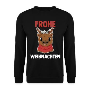 Weihnachts Rehntier Frohe Weihnachten - Unisex Pullover - Schwarz - Vorne - Alina (178cm) & Michal (187cm)