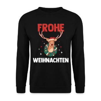 Weihnachts Rehntier Frohe Weihnachten - Unisex Pullover - Schwarz - Vorne - Alina (178cm) & Michal (187cm)