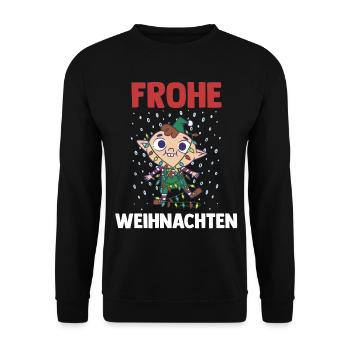 Weihnachts Elf Frohe Weihnachten - Unisex Pullover - Schwarz - Vorne - Alina (178cm) & Michal (187cm)