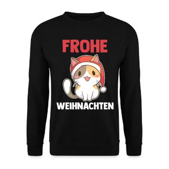 Weihnachts katze Frohe Weihnachten - Unisex Pullover - Schwarz - Vorne - Alina (178cm) & Michal (187cm)